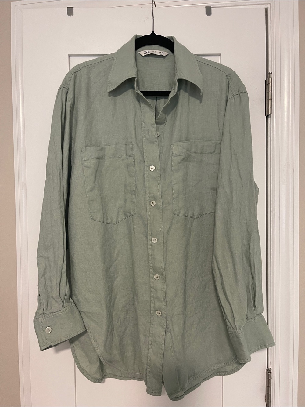 Zara Light Sage Green Women's Button-Down Shirt